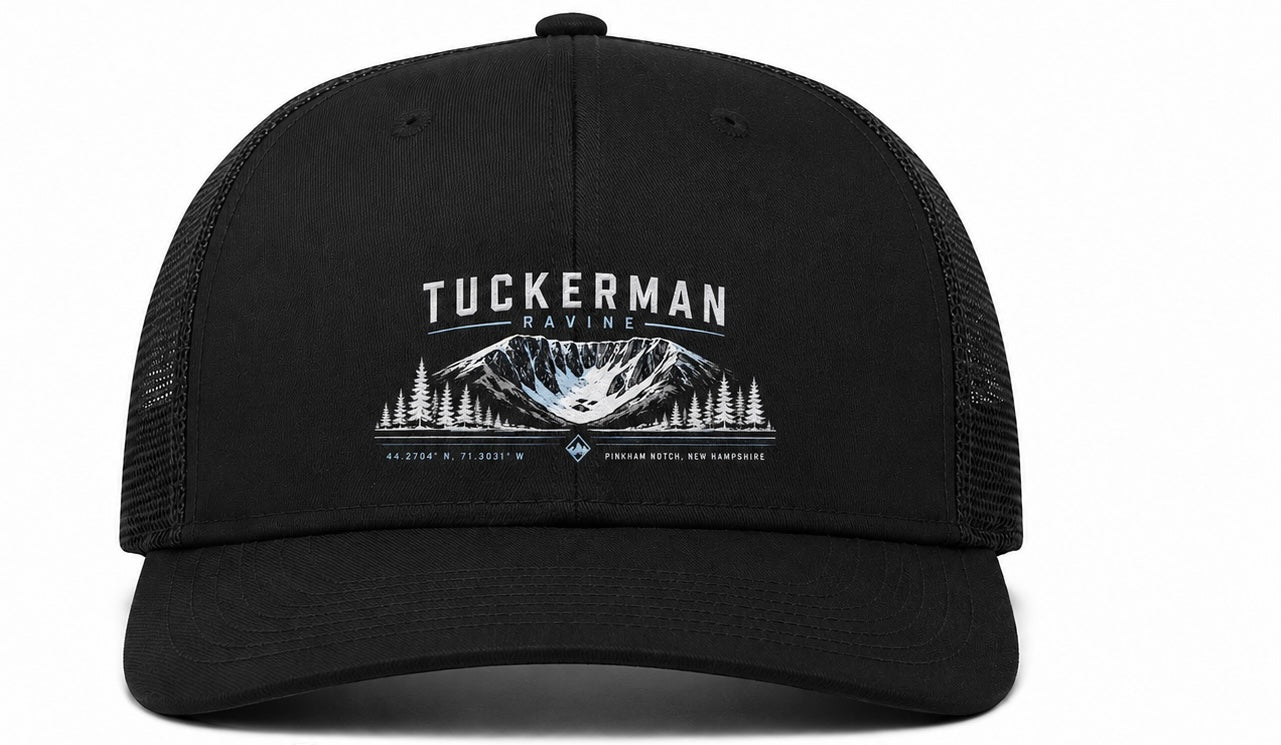 Tuckerman Ravine black patch trucker hat