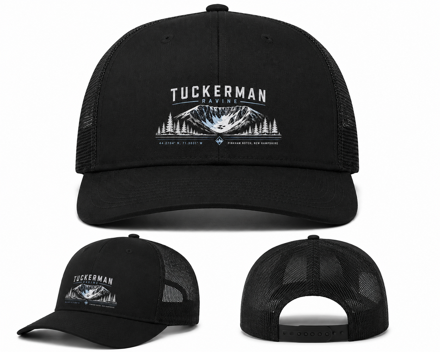 Tuckerman Ravine black patch trucker hat