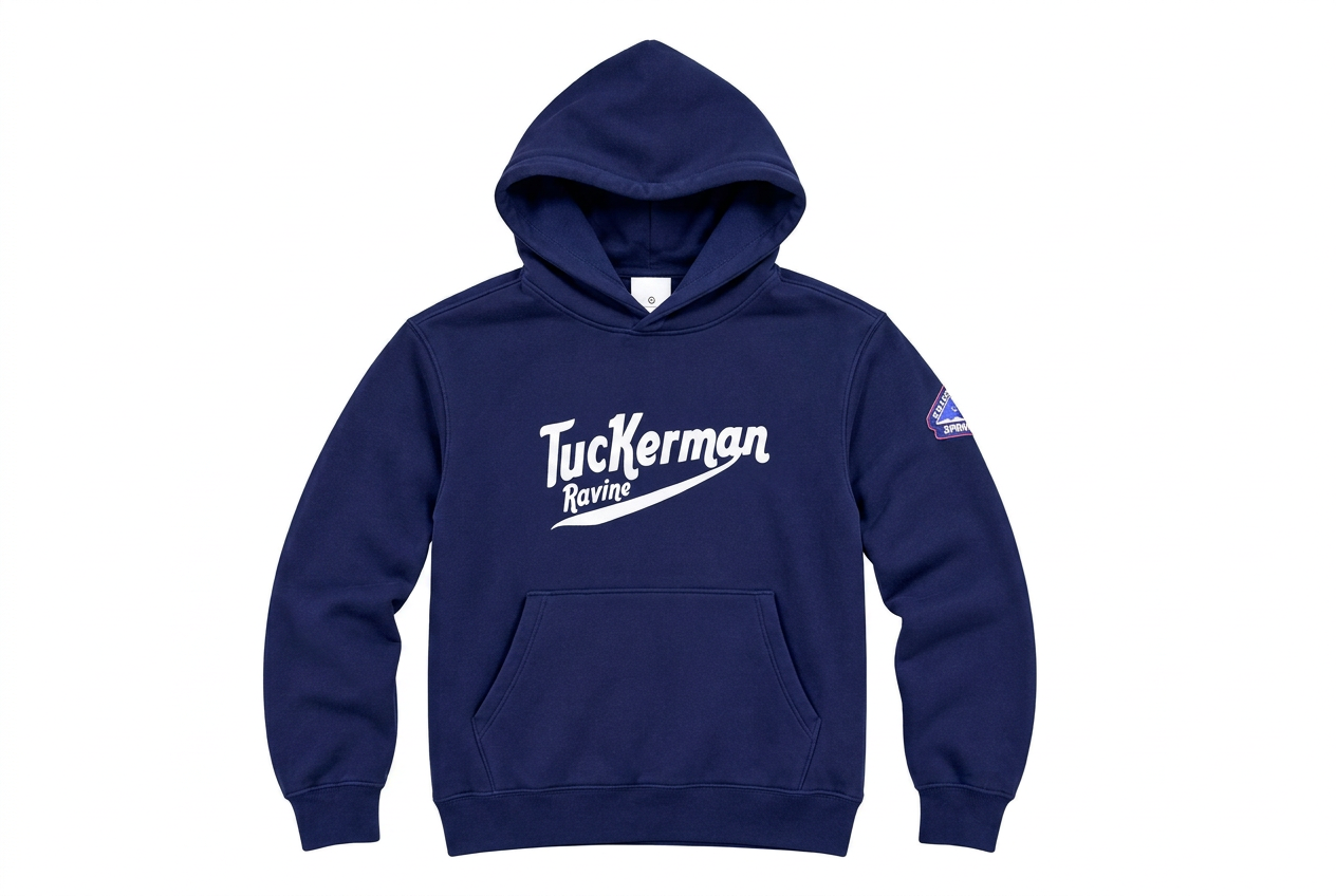 Navy Tuckerman Ravine hooded sweatshirt, front view